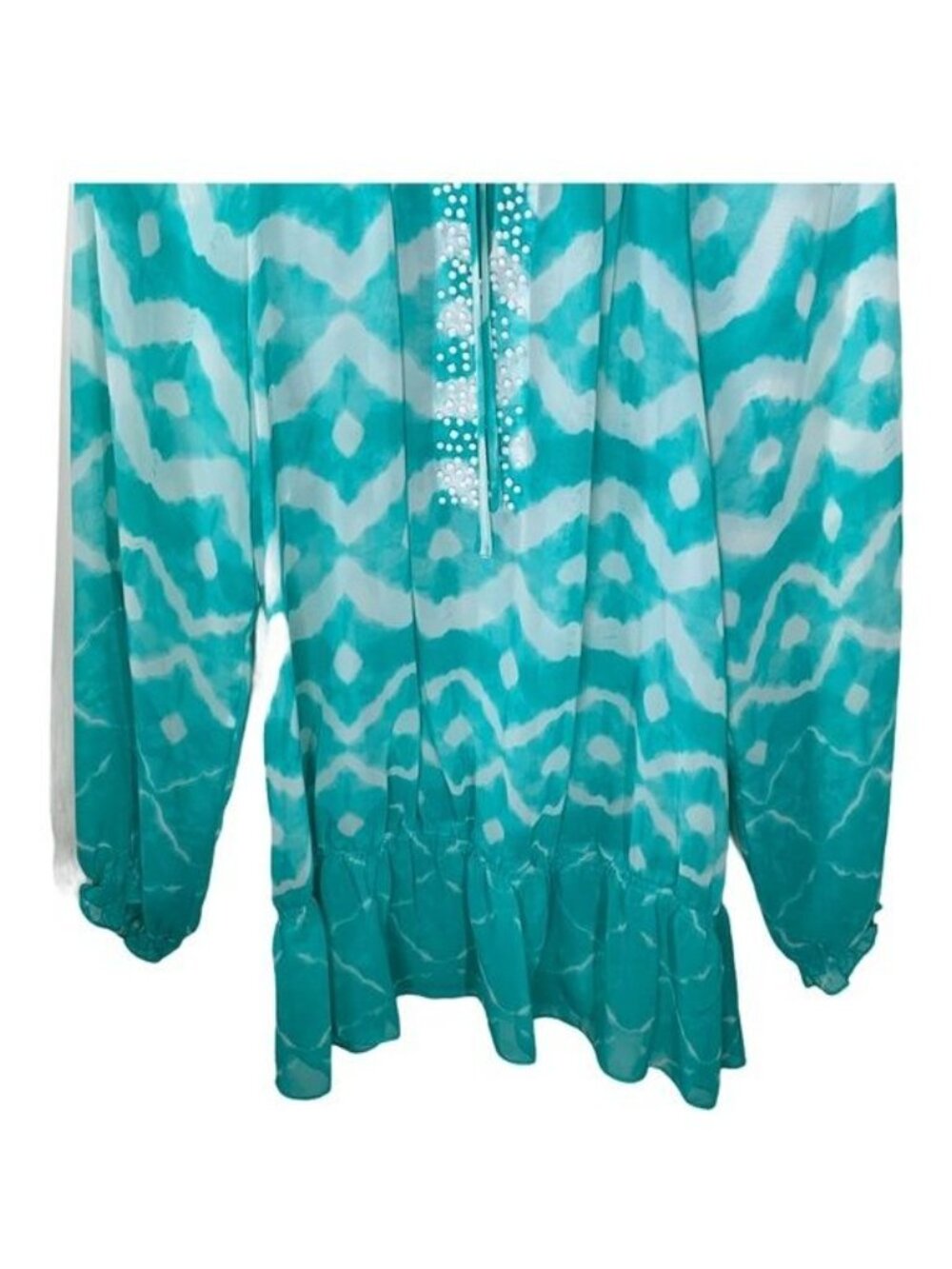 Ashley Stewart Womens 14W Blue Boho Peasant Blouse Sheer Crochet Top Plus Size - Picture 6 of 10